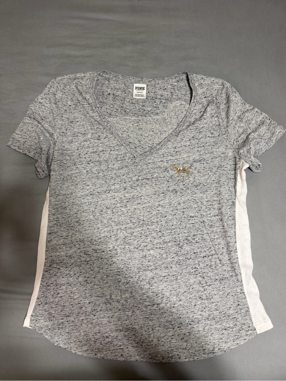 💥 WOMENS PINK Victoria's Secret Heather Gray V-Neck Tee with White Side Panels